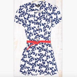 Topshop Rabbit Print Button Down Dress, Red Belt